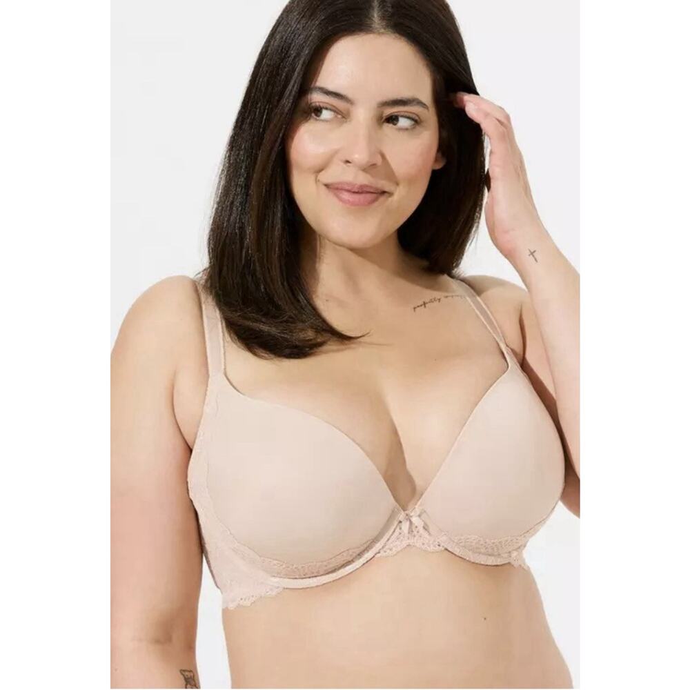 Torrid Beige Lace Plunge Push Up Bra 38DD